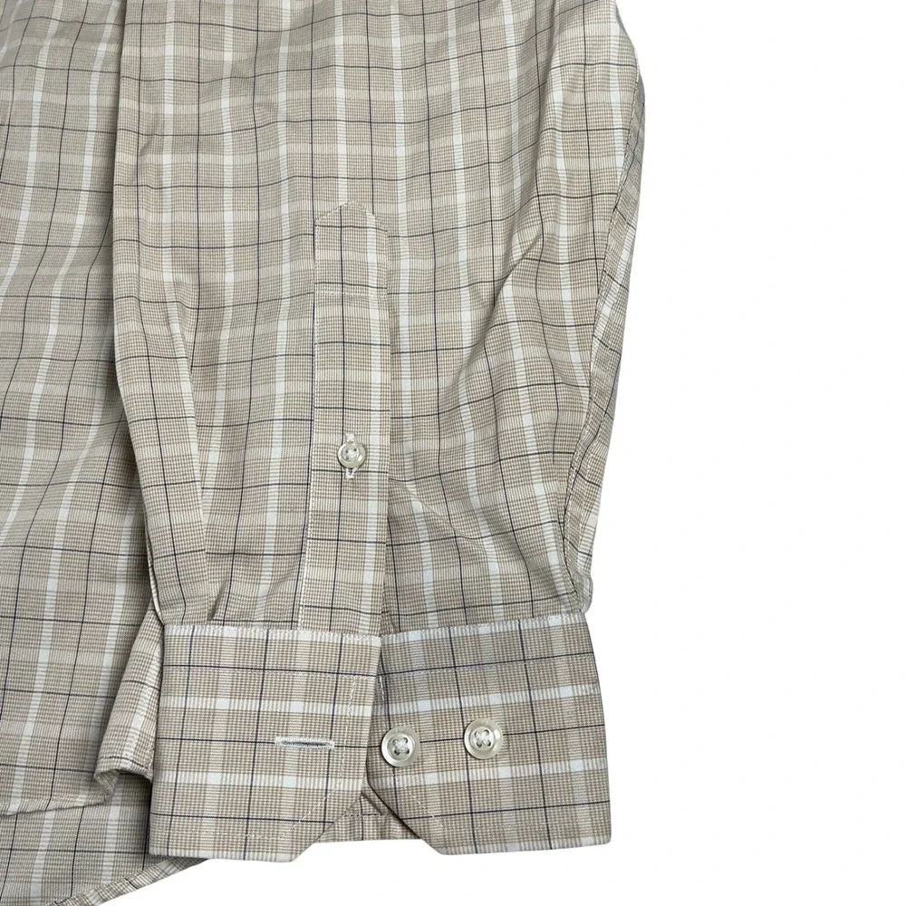 Pronto Uomo Mens XXL Tan Plaid Non-Iron Cotton Long Sleeve Dress Shirt Button Up